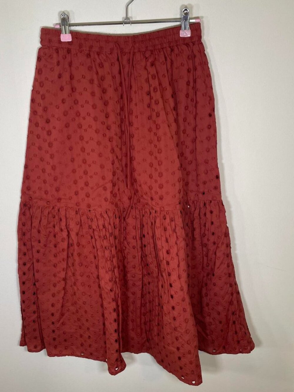ASOS Rust Red Eyelet Midi Skirt with Tie Waist